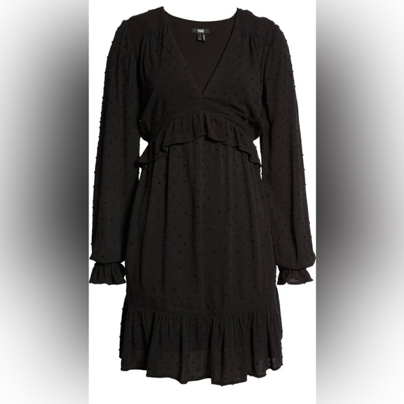 PAIGE Women's Odelise Dress Long Sleeve Angled Bust Seams Lace Trim in Black, - Picture 8 of 14